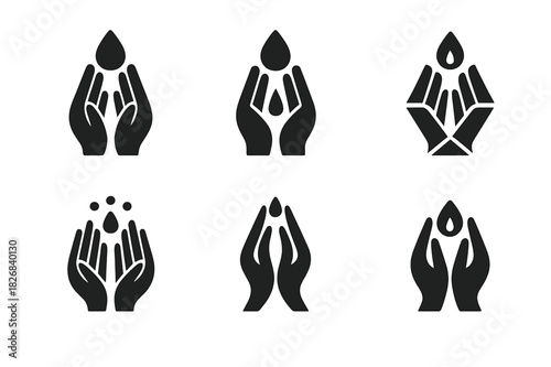Cultural Hygiene Emblems. Cultural approaches to hygiene. Icon set. Set Logo of cultural hygiene: ceremonial cleansing gesture. harmonious logo variations of
