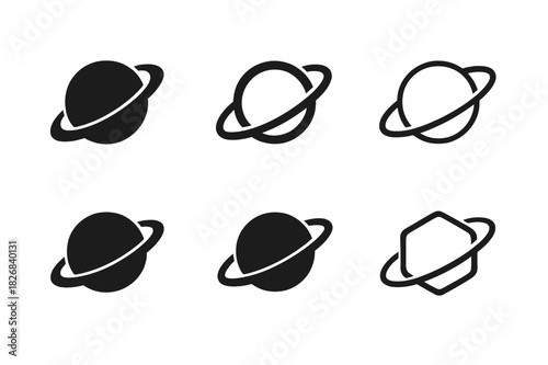 Planetary Logo Variations. Universe Connection. Icon set. Set Logo of Universe Connection: Planetary Rings. harmonious logo variations of the same emblematic