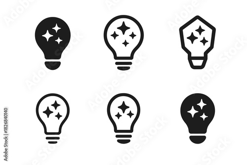 Serendipity Logo Set. The science of serendipity. Icon set. Set Logo of serendipity: lightbulb with stars. harmonious logo variations of the same emblematic