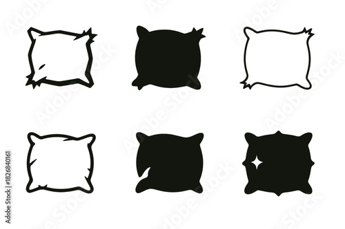 Ragged Pillow Logos. ragged pillow. Icon set. Set Logo of ragged pillow: loosely stuffed sleep cushion. harmonious logo variations of the same emblematic