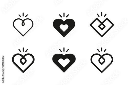 Romantic Icon Variations. Romantic spontaneity in long-term relationships. Icon set. Set Logo of romantic spontaneity in long-term relationships: intertwined