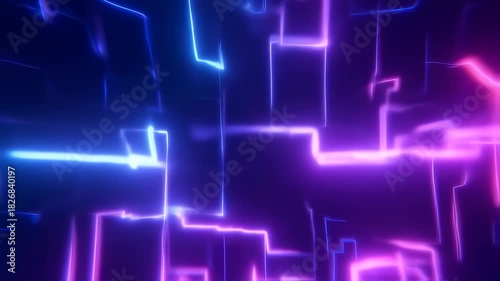 Abstract glowing lines on a dark background, blending neon blue and purple hues, creating a futuristic design