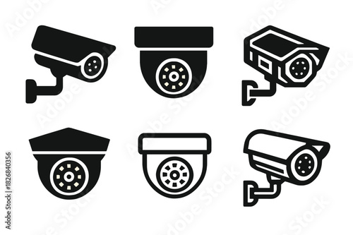 Security Camera Icons. Security camera. Icon set. Set Logo of security camera: infrared night cam. harmonious logo variations of the same emblematic concept,
