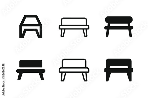 Stylish Hallway Icons. Designing a stylish hallway. Icon set. Set Logo of hallway bench. harmonious logo variations of the same emblematic concept (Abstract