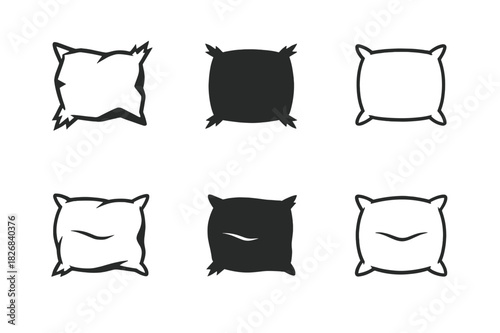 Ragged Pillow Logos. ragged pillow. Icon set. Set Logo of ragged pillow: loosely stuffed sleep cushion. harmonious logo variations of the same emblematic
