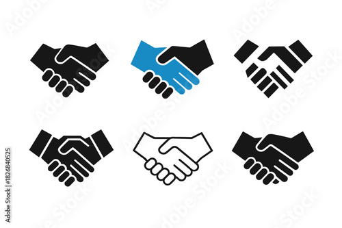 Startup Logo Variations. Startups. Icon set. Set Logo of startups: partnership handshake. harmonious logo variations of the same emblematic concept, each with