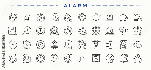 Alarm simple icon set. Notification line icon set. Featuring watch, lock, clock, timer, notification and more.