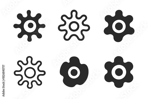 Microorganism Logo Variations. microorganism. Icon set. Set Logo of microorganism: cellular nucleus. harmonious logo variations of the same emblematic concept,