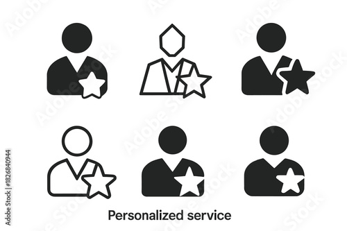 Personalized Service Icons. personalized service. Icon set. Set Logo of personalized service: human with star. harmonious logo variations of the same