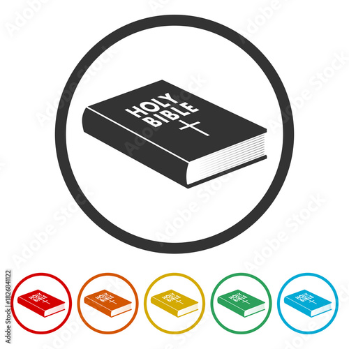 Holy bible book icon. Set icons in color circle buttons