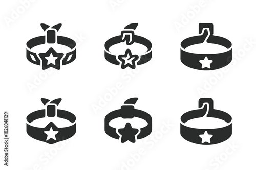 Stylized Wristband Icons. Wristbands. Icon set. Set Logo of wristbands: festival entry band. harmonious logo variations of the same emblematic concept, each