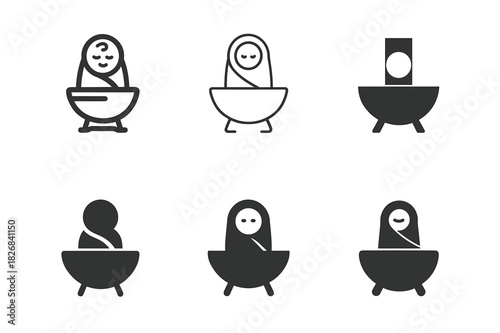 Childbirth Logo Variations. childbirth. Icon set. Set Logo of childbirth: cradle with newborn. harmonious logo variations of the same emblematic concept, each