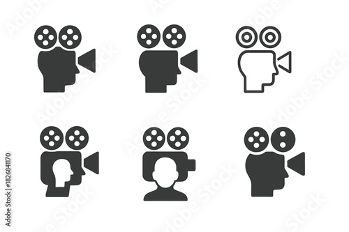 Film Projector Icons. watching a film. Icon set. Set Logo of watching a film: projector. harmonious logo variations of the same emblematic concept, each with