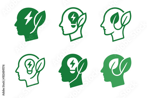 Eco-Friendly Logo Variations. Eco-friendly mindset. Icon set. Set Logo of eco-friendly mindset: renewable energy symbol. harmonious logo variations of the same