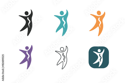 Dance Therapy Icons. dance therapy and emotional healing. Icon set. Set Logo of dance therapy and emotional healing: energy flow through body. harmonious logo