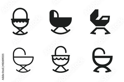 Childcare Logo Variations. Childcare and parenting solutions. Icon set. Set Logo of childcare and parenting solutions: Cradle or crib. harmonious