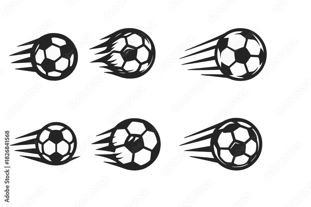 Obraz premium Dynamic Soccer Logo Set. soccer ball in motion. Icon set. Set Logo of soccer ball in motion: spinning ball. harmonious logo variations of the same emblematic