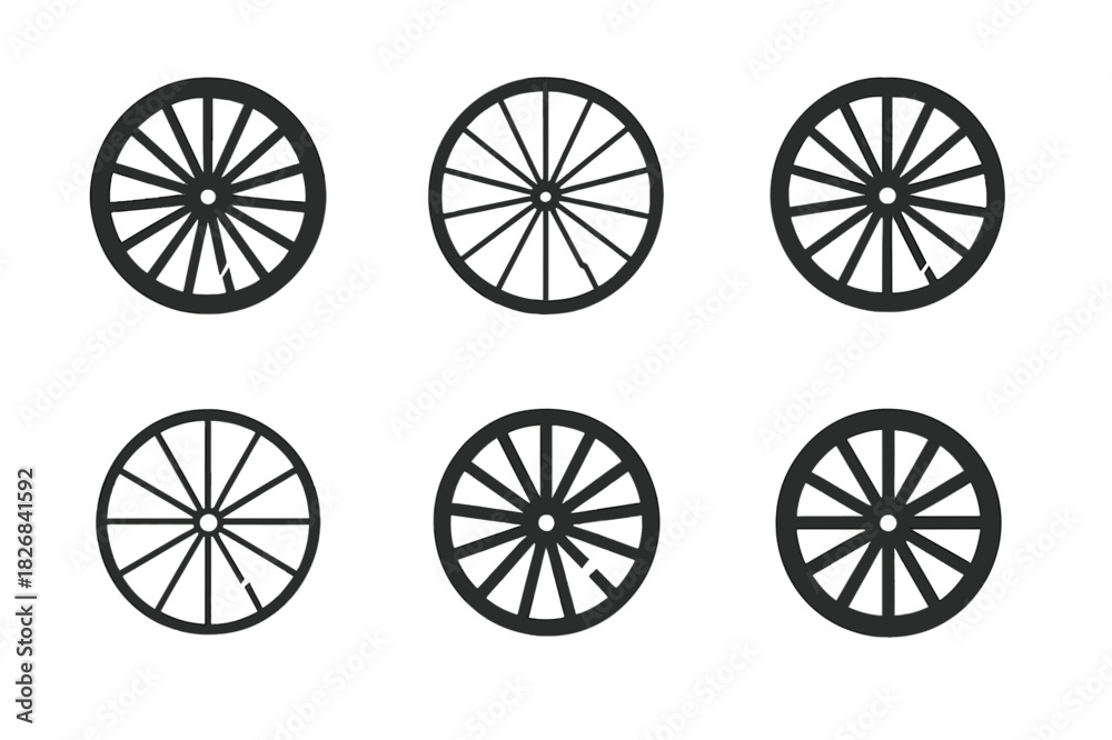 Fototapeta premium Bicycle Wheel Logos. Bicycle wheel. Icon set. Set Logo of bicycle wheel: broken spoke. harmonious logo variations of the same emblematic concept, each with