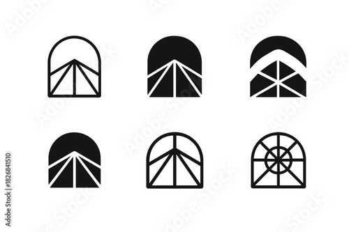 Atrium Logo Variations. Open Atrium. Icon set. Set Logo of Open Atrium: modern architectural skylight. harmonious logo variations of the same emblematic