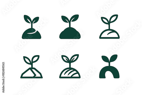 Plant-Based Logo Variations. Plant-Based Diet. Icon set. Set Logo of Plant-Based Diet: sprouting seed emblem. harmonious logo variations of the same emblematic