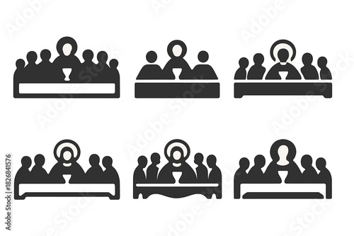 Last Supper Logos. Last Supper. Icon set. Set Logo of Last Supper: symbolic gathering icon. harmonious logo variations of the same emblematic concept, each