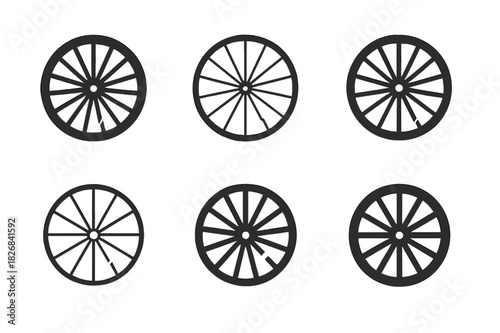 Bicycle Wheel Logos. Bicycle wheel. Icon set. Set Logo of bicycle wheel: broken spoke. harmonious logo variations of the same emblematic concept, each with