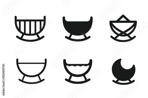 Childcare Logo Variations. Childcare and parenting solutions. Icon set. Set Logo of childcare and parenting solutions: Cradle or crib. harmonious