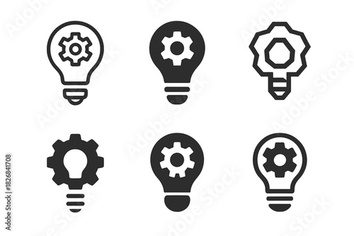 Innovative Logo Variations. Innovation. Icon set. Set Logo of Innovation: Lightbulb with gear. harmonious logo variations of the same emblematic concept