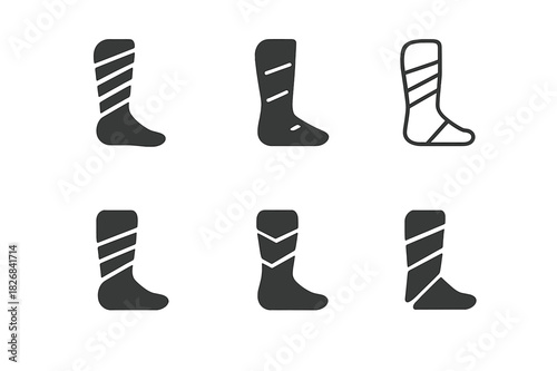 Wounded Victim Logos. Wounded Victims. Icon set. Set Logo of Wounded Victims: Leg Cast. harmonious logo variations of the same emblematic concept (Stylized