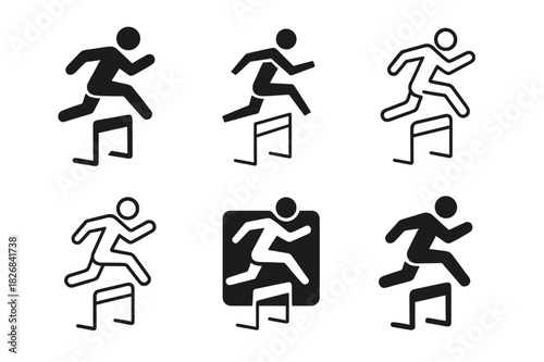 Plyometrics Logo Variations. plyometrics. Icon set. Set Logo of plyometrics: jumping over hurdle. harmonious logo variations of the same emblematic concept,