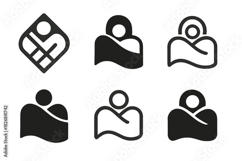 Snuggle Icon Variations. Snuggling under the covers. Icon set. Set Logo of snuggling under the covers: soft blanket pattern. harmonious logo variations of the