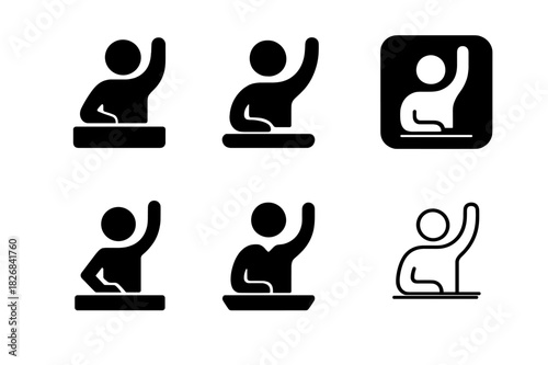 Teaching Logo Variations. Teaching moment. Icon set. Set Logo of teaching moment: Student raising hand. harmonious logo variations of the same emblematic