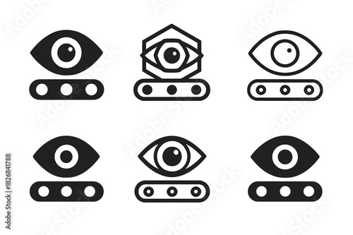 Conveyor Sensor Icons. conveyor system sensors. Icon set. Set Logo of conveyor system sensors: motion tracking eye. harmonious logo variations of the same