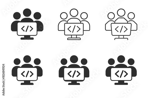Developer Logo Variations. developer coding in a collaborative workspace. Icon set. Set Logo of developer coding in a collaborative workspace: developers