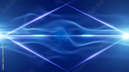 A glowing blue diamond shape formed by lines of light, with a blurred, ethereal background
