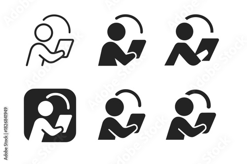 Active Learning Logos. Active learning. Icon set. Set Logo of active learning: student engaging with tablet. harmonious logo variations of the same emblematic