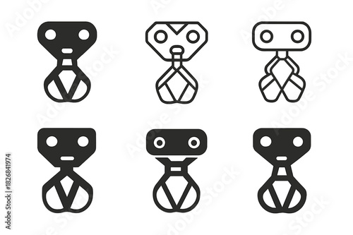 Zip Line Pulley Icons. zip line pulley. Icon set. Set Logo of zip line pulley: safety harness and pulley. harmonious logo variations of the same emblematic