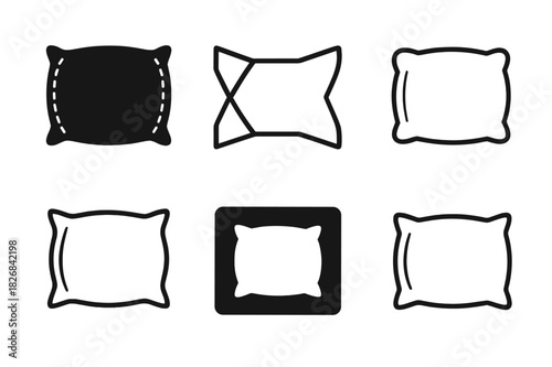 Pillowcase Logo Icons. pillowcase. Icon set. Set Logo of pillowcase: pillow with seams. harmonious logo variations of the same emblematic concept, each with