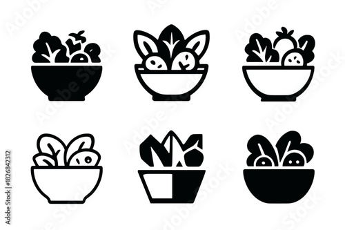 Salad Logo Variations. salad. Icon set. Set Logo of salad: mixed veggies. harmonious logo variations of the same emblematic concept, each with different