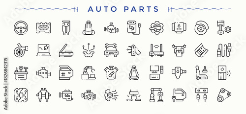 Auto Parts icon pack. Vector icons collection. Editable vector illustration. Service line icon set. Pack of auto, parts, vehicle, automobile, engine, service and more.