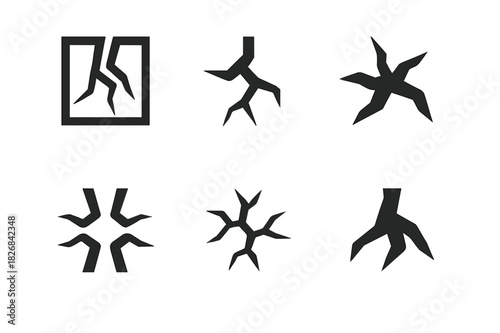 Crack Logo Variations. Crack. Icon set. Set Logo of crack: crack in pavement. harmonious logo variations of the same emblematic concept (Abstract geometric,
