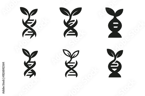 Regeneration Icon Set. regeneration. Icon set. Set Logo of regeneration: DNA helix with new growth. harmonious logo variations of the same emblematic concept,