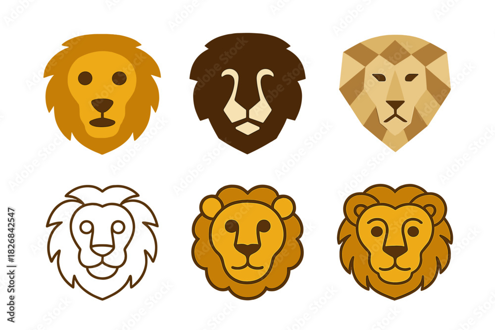 Obraz premium Paper Mache Animal Logos. Paper mache animal crafts. Icon set. Set Logo of paper mache animal crafts: lion mask figure. harmonious logo variations of the same