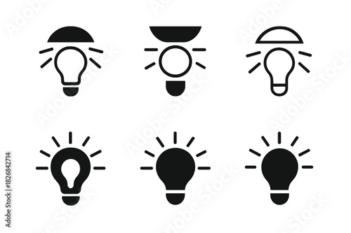 Symbolic Light Logos. New awareness. Icon set. Set Logo of light shining on idea. harmonious logo variations of the same emblematic concept (Symmetrical form,