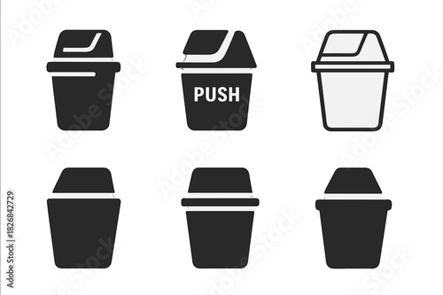 Trash Bin Lid Icons. Trash Bin Lid. Icon set. Set Logo of Trash Bin Lid: Slide Cover. harmonious logo variations of the same emblematic concept (Negative