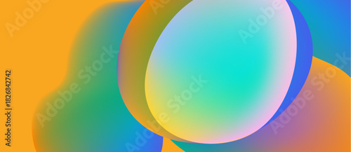 Abstract colorful shapes overlap. Gradient hues blend, creating smooth transitions. Modern design evokes fluidity, energy, optimism.