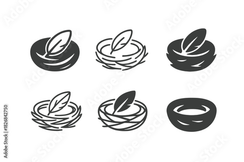 Nest Logo Variations. Nest. Icon set. Set Logo of nest: ant nest mound with tunnel cross-section. harmonious logo variations of the same emblematic concept,