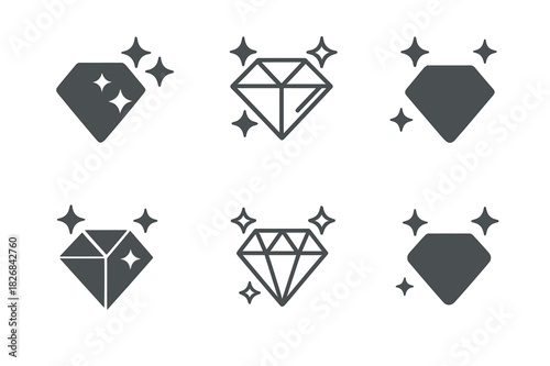 Glint Logo Variations. glint. Icon set. Set Logo of glint: glimmering gemstone. harmonious logo variations of the same emblematic concept, each with different