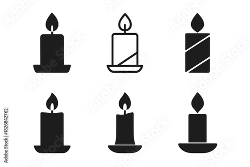 Candle Logo Variations. candle. Icon set. Set Logo of candle: decorative candle set. harmonious logo variations of the same emblematic concept, each with