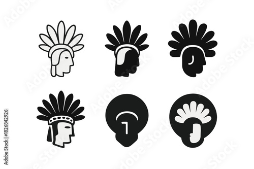 Ceremonial Headdress Icons. Ethnic heritage. Icon set. Set Logo of ceremonial headdress. harmonious logo variations of the same emblematic concept (Minimal